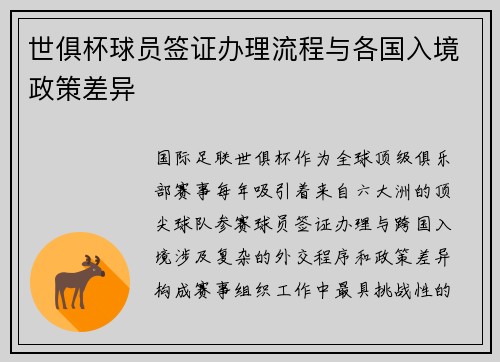 世俱杯球员签证办理流程与各国入境政策差异